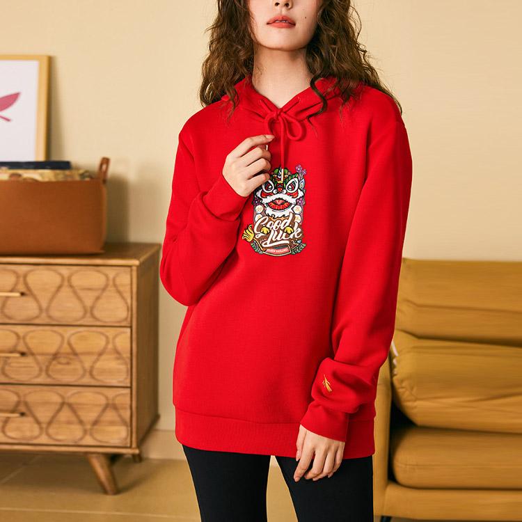 Anta Lion Head Embroidery Casual Hoodie Unisex Tops Red 152318713-1