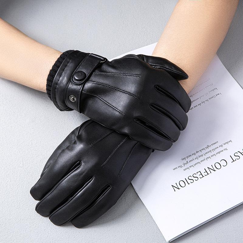 Genuine Leather Gloves  Men's Gloves Men's Fleece Warm Sheepskin Gloves  Winter Labor Protection Gift Leather Gloves
