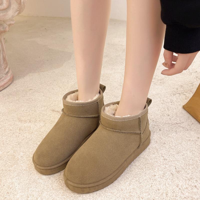 Short tube cotton flat-bottomed snow boots women's winter velvet thickened warm outer wear cotton shoes wish