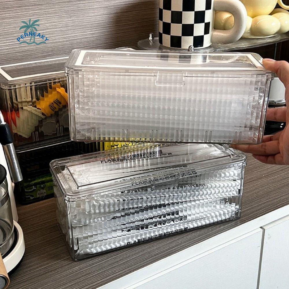 Plastic Tea Bag Storage Box Transparent Dust-proof Straw Storage Box Large Capacity with Lid Cosmetic Storage Box Bedroom