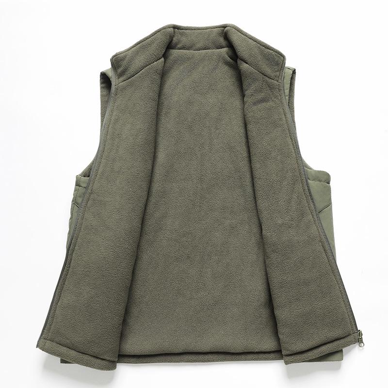 Men's Double-Sided Fleece-Lined Casual Jacket, Multi-Pocket, Dad Style for Autumn and Winter