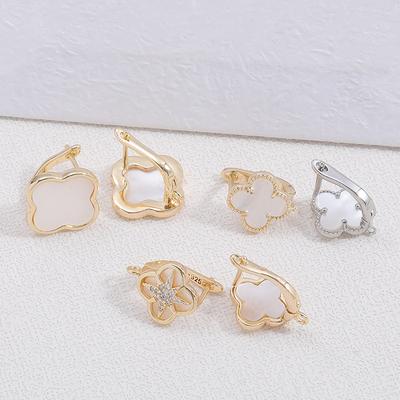 Four-leaf Clover Earrings Understated Luxury Earrings Zircon and White Shell Earring Clips
