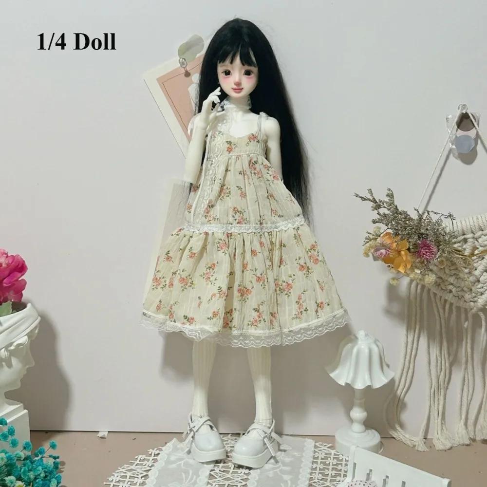 Handmake Strap Lace Floral Dresses Fashion Casual Wears Doll Princess Long Skirt 5 Colors Mini for 1/4 1/6 BJD 30/45cm Dolls