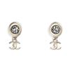 CHANEL Double C Round Metal Precious Resin Rhinestone Earrings Women's Gold