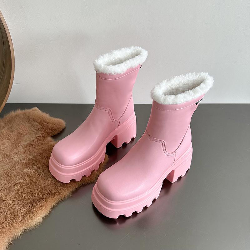 Women's Autumn and Winter 2025 New Fashionable Boots Solid Color Boots High Heels Thick Women's Shoes Shoes for Women