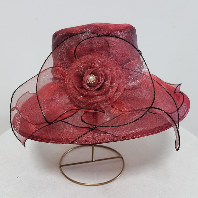 Summer female organza flower European and American celebrity wind mesh gauze hat retro breathable sun hat sales