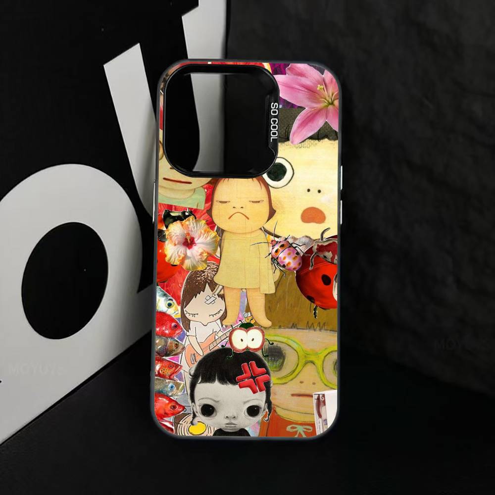 Art of Japan Y-Yoshitomo Nara Phone Case For iPhone 17,16,15,14,13,12,11 Plus,Pro Max,XS,Colored Silver Plated Inside Cover