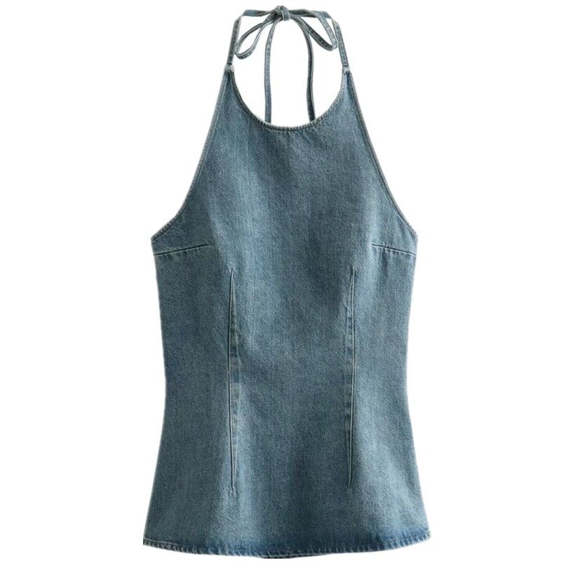 

Fashion Air Wash Denim Bottoming Vest Suspenders Halterneck Light Blue XS
