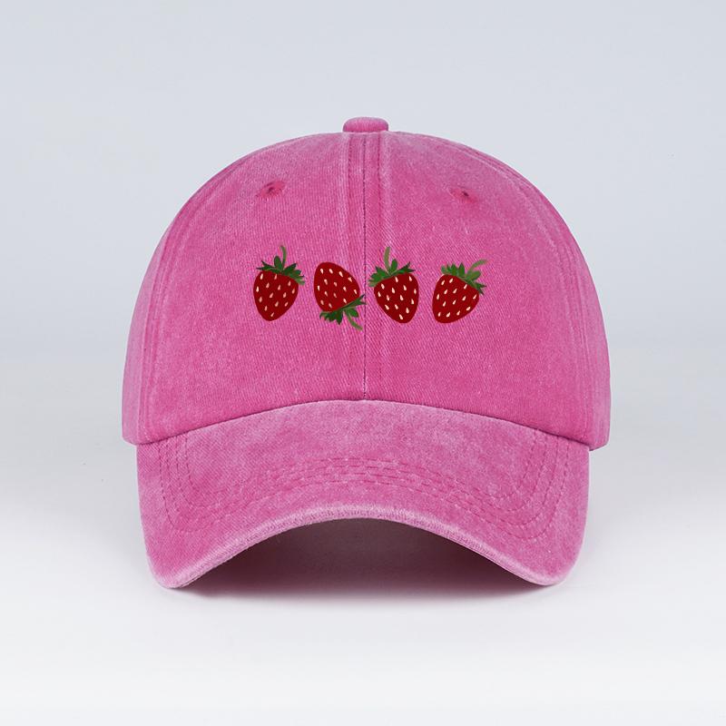 Casquette de Baseball Lavée à Imprimé Fraise Légère, Respirante, Réglable Unisexe Chapeau d'Été Décontracté Chapeau de Soleil Accessoire de Mode pink