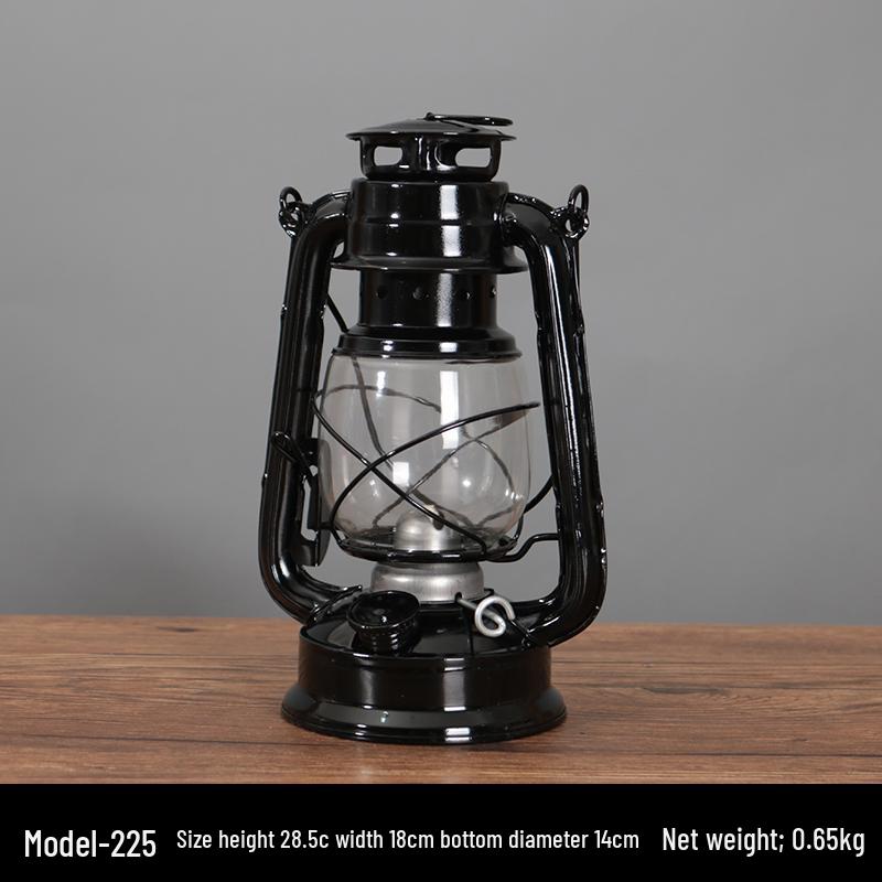 Vintage Wrought Iron Kerosene Hurricane Lamp - Nostalgic Camping Decor & Photography Prop