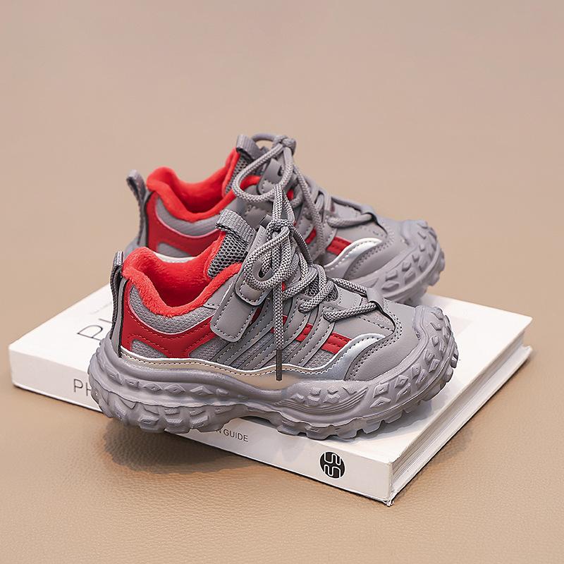 Stylish sneakers for older children2026Spring fleece-lined thickened boys' running shoes and girls' tire-pattern casual shoes