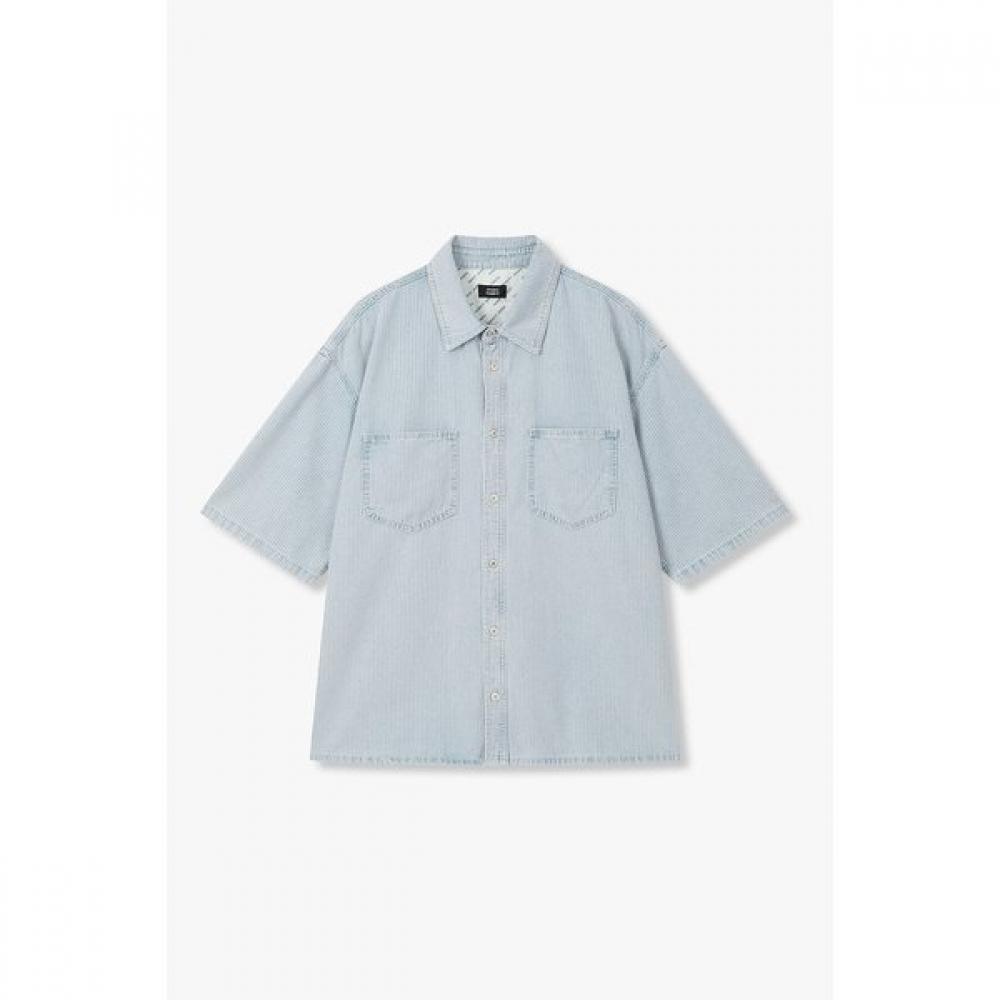 Studio Tomboy Stripe Denim Short Sleeve Shirt 91m6221224 light blue/M