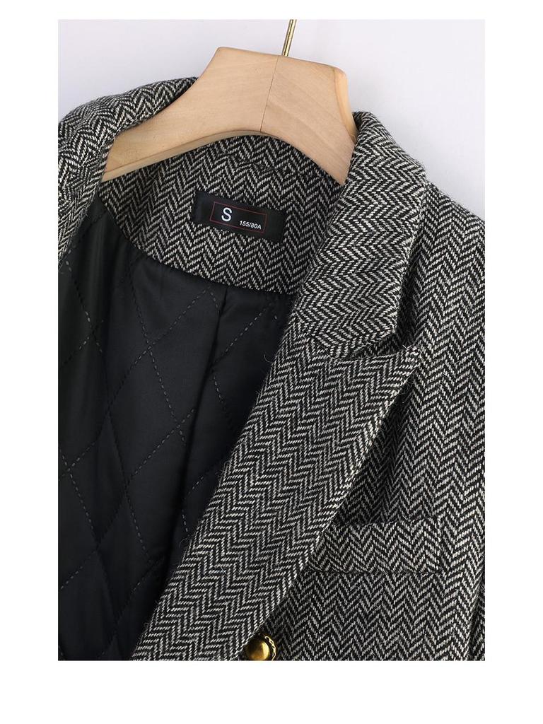 Women's Coffee-Colored Wool Blend Suit Jacket - Winter 2025, Padded, Thick, Loose Fit, Large Size.