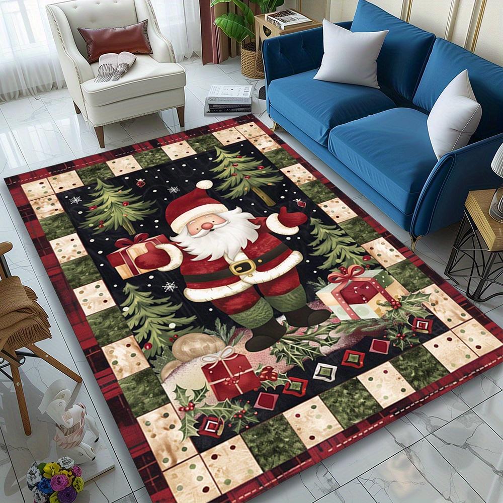 

Festive Father Christmas Area Rug, Crystal Velvet, Holiday-Themed Design with Santa Claus and Christmas Decorations, Sof 50x80cm