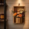 Decorative Wall Concealment Panel Rustic Wood Hanging Planter, Artificial Flower Greenery Storage Frame Mounted Vase for Living Room Entryway,