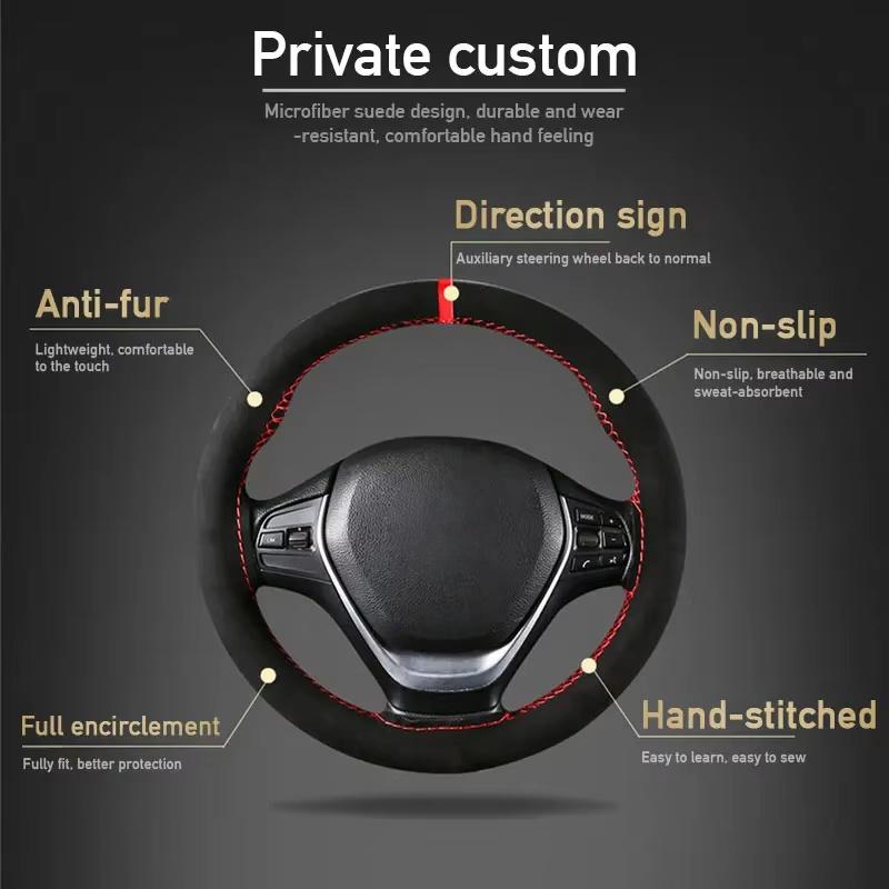 Premium Fur Steering Wheel Cover Universal Car Steering Wheel Braid Cover with Needles and Thread Anti Slip Interior Protector