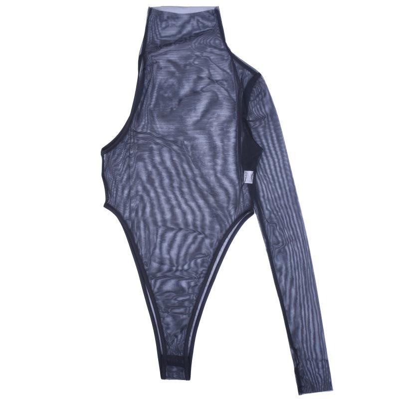 Dámská letní kombinéza Síťovina Průhledná Sexy jedno rameno prokouknuté Night Club Party Streetwear Festival Body One Piece