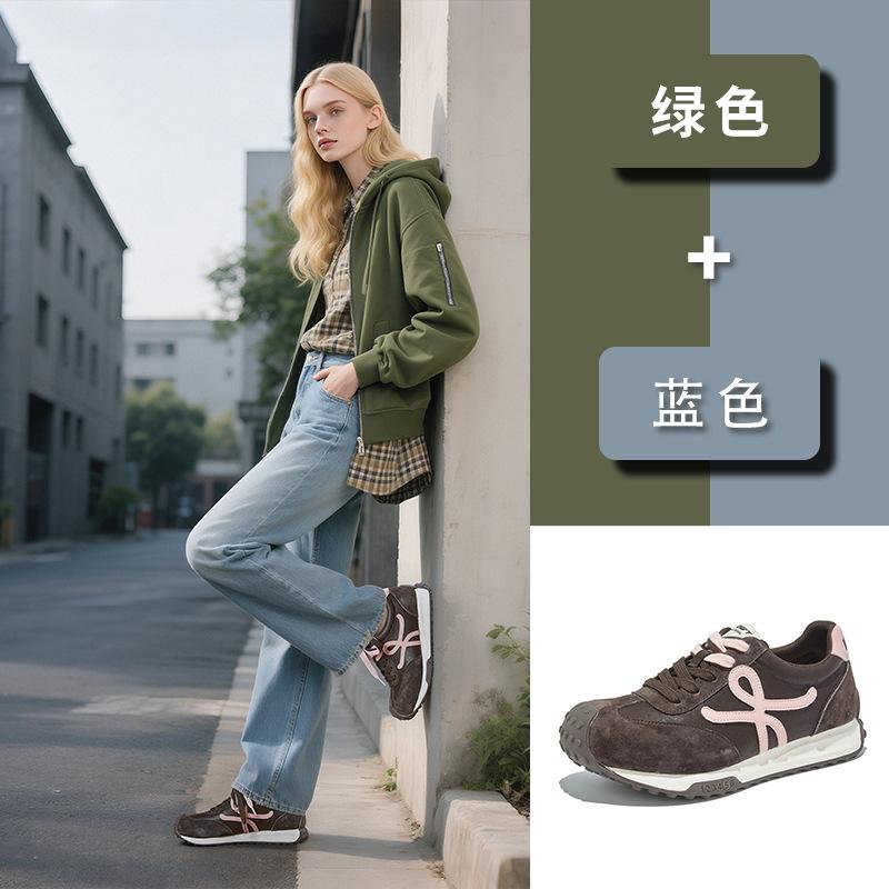 Leather German training shoes women's spring new platform-soled sports Forrest Gump shoes casual versatile white shoes heightening women's shoes