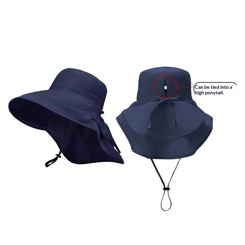 Wide Brim Sun Hat Solid Color Korean Style with Neck Cover UV Protection for Beach Holidays