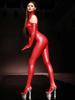 S-5Xl Unisex Sleeveless Faux Latex Catsuit Elastic Pu Leather Bodystocking Zipper Open Crotch Bodysuit Tights Leotard Conjoined