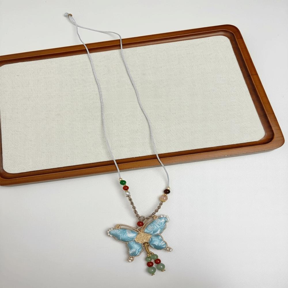 Butterfly Pendant Tassels Necklace Ethnic Style Embroidered Pendant Necklace  Ethnic Fashion