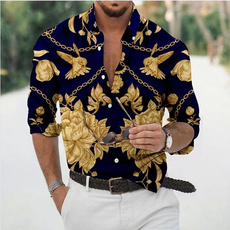 New Luxury Style Print Men's Turn-down Collar Button Shirt Casual Long Sleeve Shirt Fashion Streetwear Trend Tops Comfortable