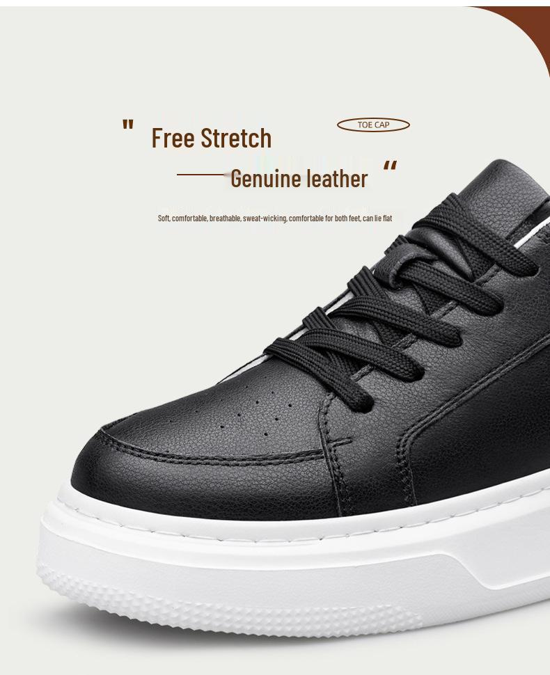 Men's 6CM Height-Boost White Low-Top Sports Casual Shoes