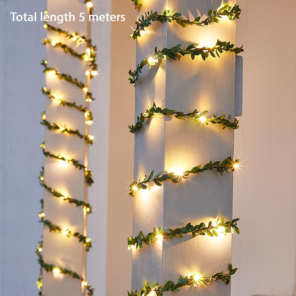 

5/10m Christmas Solar String Lights Fairy Light Olive Vine Wreath With Timer Maple Leaf Rattan Lights Home Room Decor Wall Plant