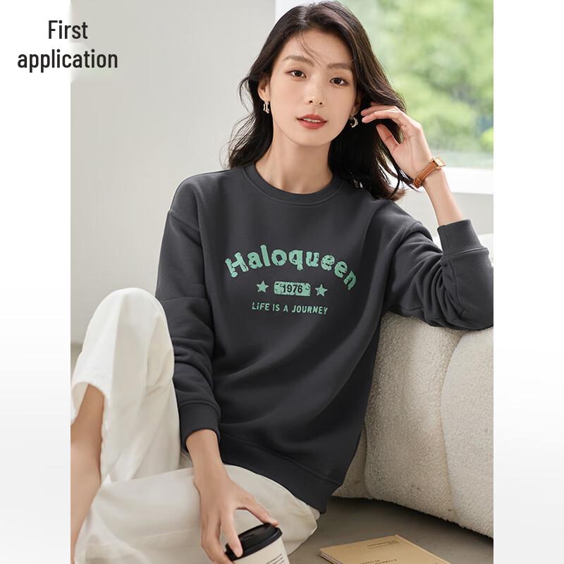 Women s Retro Letter Print Fleece Sweatshirt M