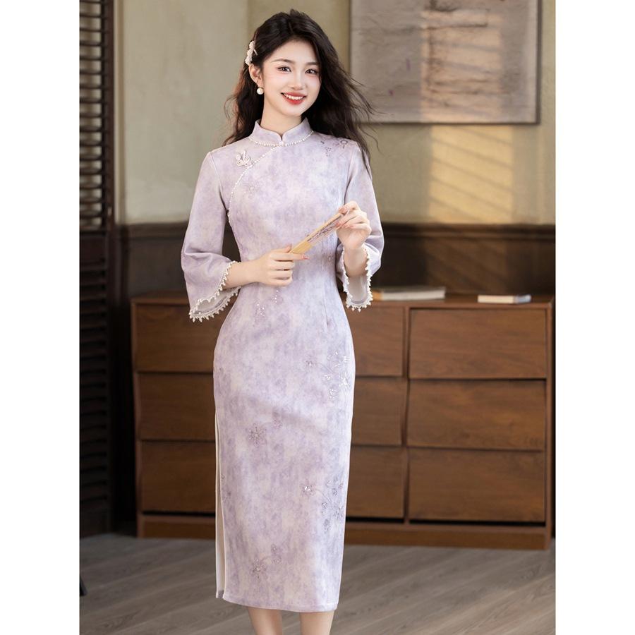 New Chinese Style Temperament Cheongsam Young, Autumn and Winter New High-end Retro Improved Cheongsam Dress 8181