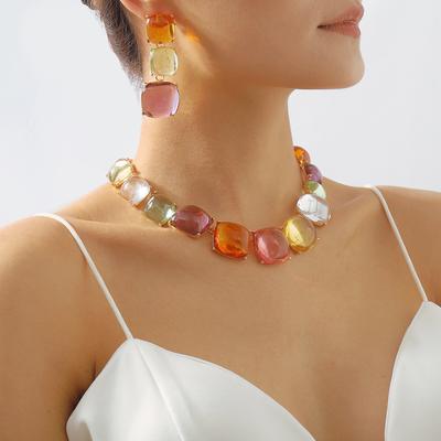 Tooxika Fashion Colour Blocking Jelly Necklace Women Bohemian Style Geometric Necklace