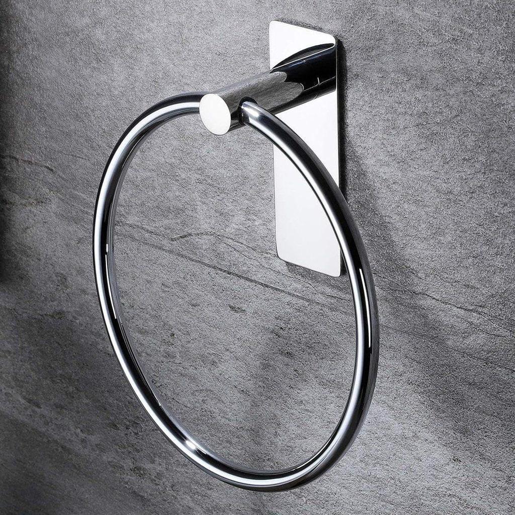 Stainless Steel Self Adhesive Round Towel Ring | No Drilling Wall Mounted Bathroom Accessories | Durable Napkin Hand Towel Holder