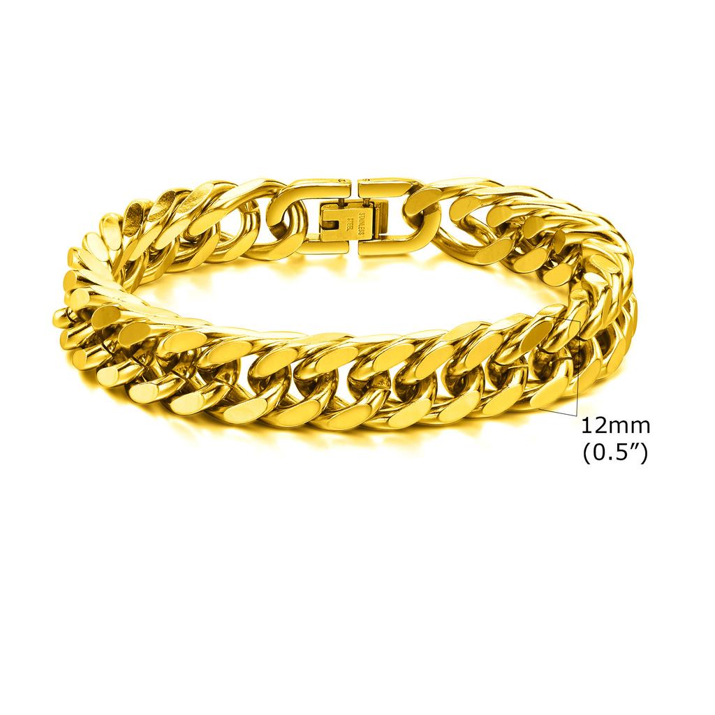 Stylish Double Curb Chain Bracelets for Men Boys,8/10/12/15mm Stainless Steel Miami Link Wristband,Punk Zircon Gifts
