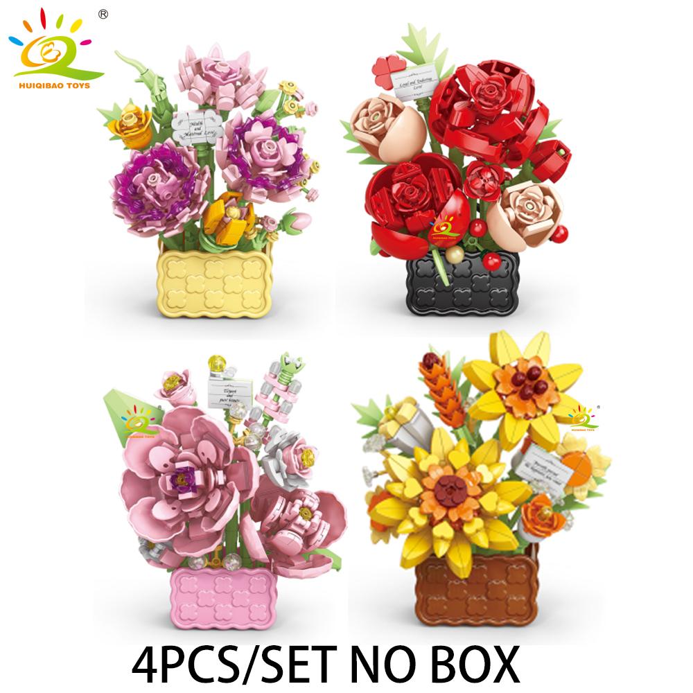 MOC Mini Flower with Vase Model Micro Building Block Eternal Bouquet Home Desk Desk Plant Decor Brick Girl Children Toy
