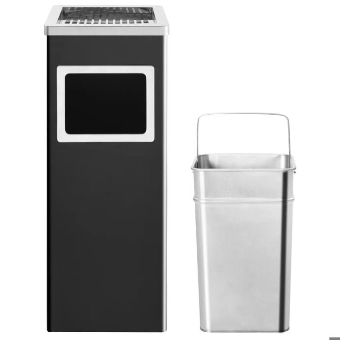 Hotel Ashtray Bin Steel vidaXL - Black - 24x24x61 Cm