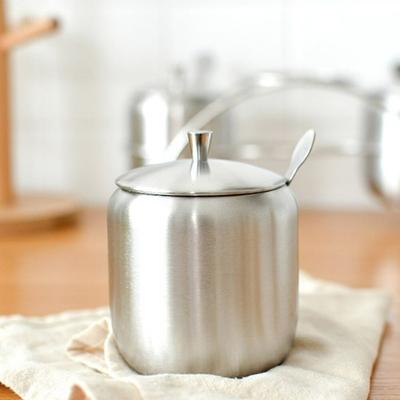 1 zestaw 350ml Stal nierdzewna Cukiernica Przyprawnik do kawy Pojemnik na przyprawy Pojemnik na przyprawy Kanister Karafka z pokrywką i łyżeczką