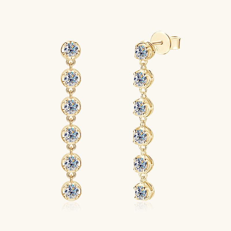 European & American Style Moissanite Tassel Stud Earrings for Women, S925 Sterling Silver Round Jewelry