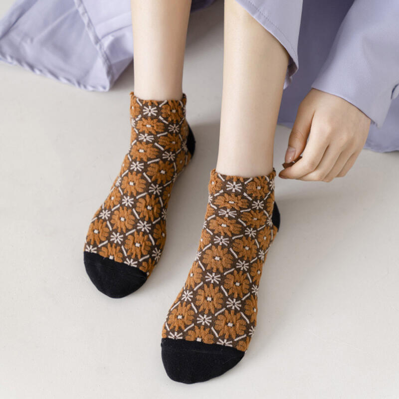 Tdisha Flower Socks Floral Pattern Flower Non-Compression Women's Ankle Socks