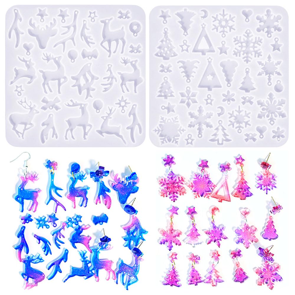 

GLOWZEN Resin Molds and Silicone Molds of for DIY Handmade Resin Plum Blossom Deer Christmas Resin Reusable (Set 2) Making Antler, Snowflake, Tree,