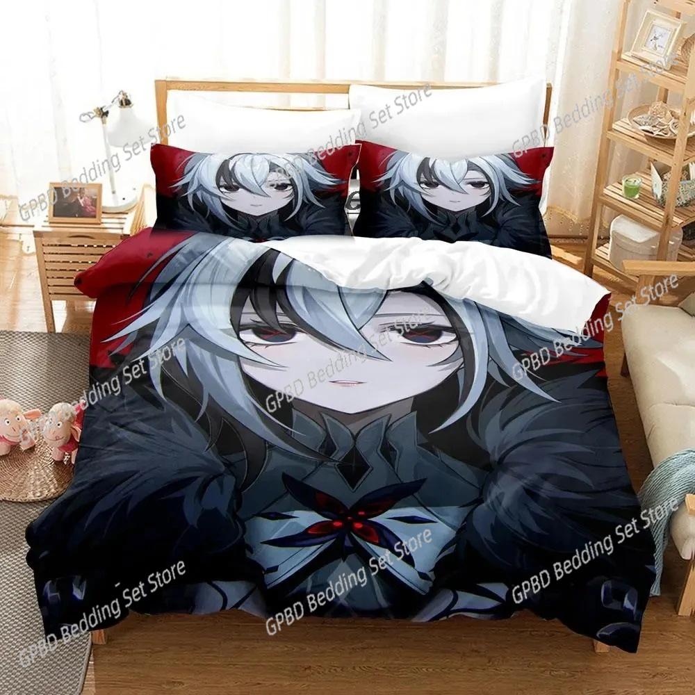 Anime Genshin Impact Arlecchino 3D patalynės komplektas Antklodės užvalkalas Pagalvių užvalkalai Viengulis Twin Pilnas Karalienės Karaliaus Dydis Namų Dekoravimas Berniukų Dovana