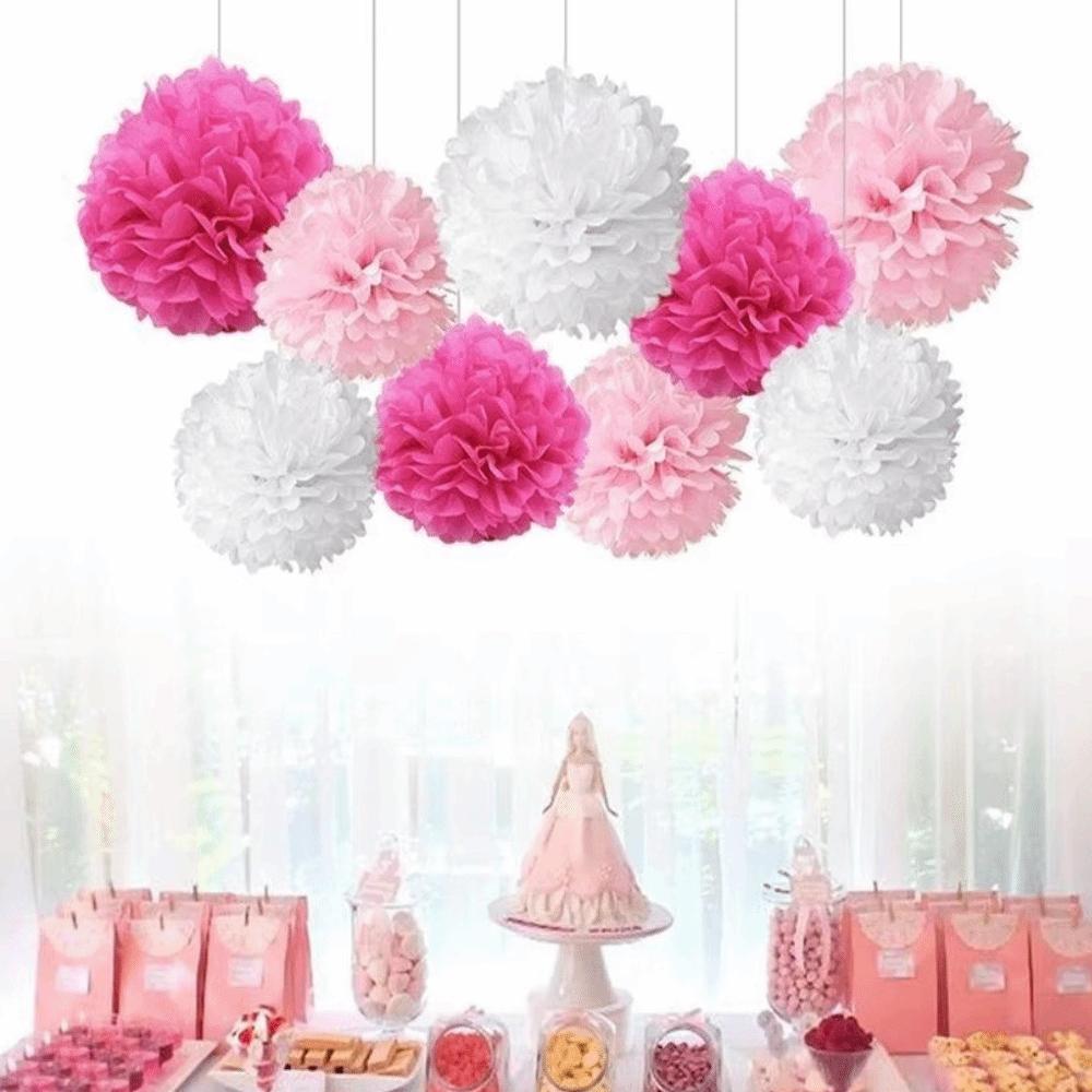 9Pcs/Pack DIY Craft Tissue Paper Flower Romantic Flower Balls Decorative Garland Pink Color Paper Flower Balls Celebration
