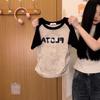 Summer Women's Sweet Cool Style Short Slim Retro Letter Shoulder Tie-Dye Short Sleeve T-Shirt