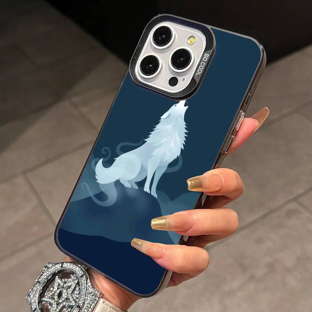 A Wolf Howling To the Sky Phone Case For iPhone 17,16,15,14,13,12,11 Plus,Pro Max,XS,Colorful Silver Phone Case Funda Cover