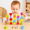 Geometric Stacks Blocks Puzzle Game Montessori Wooden Beads Sequencing Toy  Parent Child