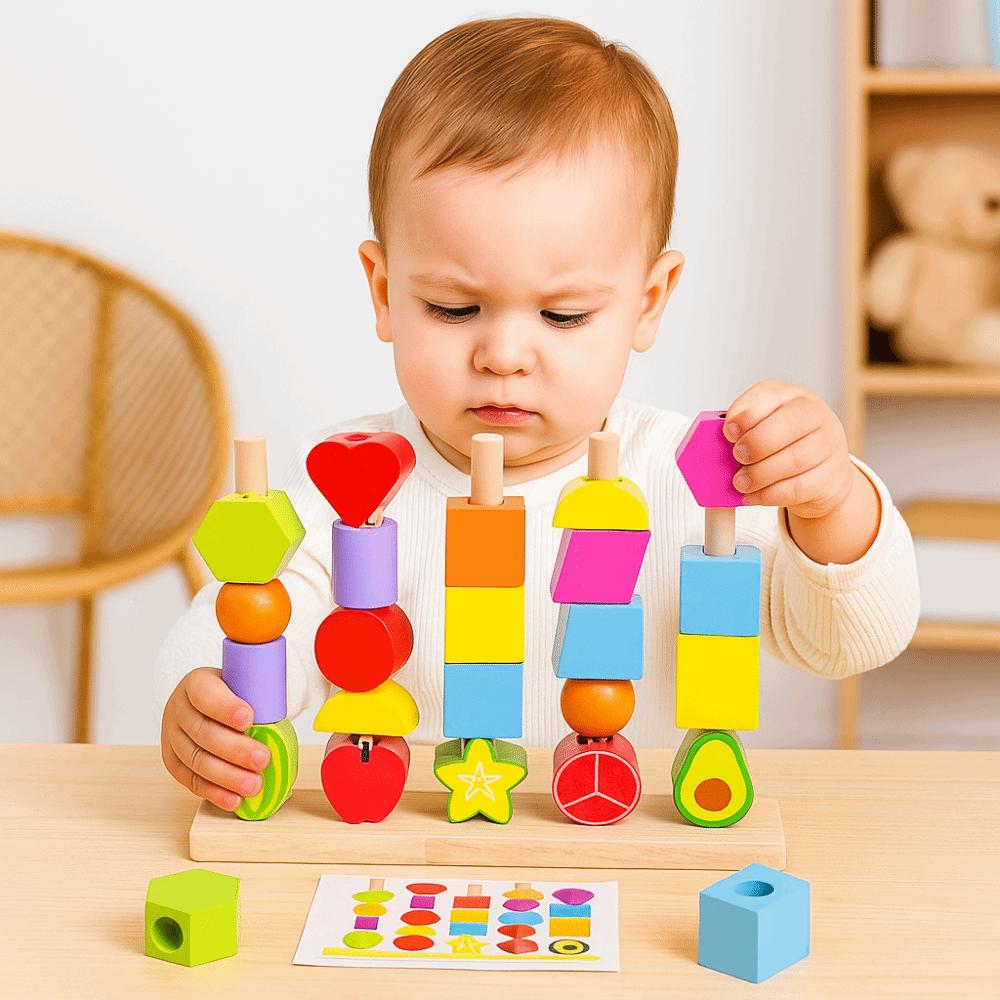 Montessori Color Shape Cognition Toys Fruit Color Shape Wooden Beads Sequencing Toy  Boys Girls