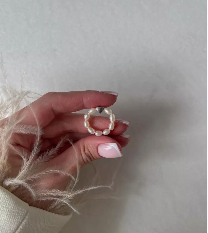 Korean Style Pearl Heart Adjustable Ring - Elegant Design