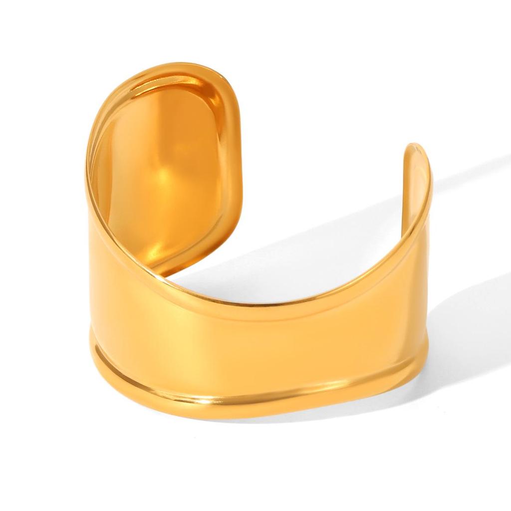 18k Gold Stainless Steel Wide-Face Open Bangle – Non-Fading, High-End Statement Bracelet.