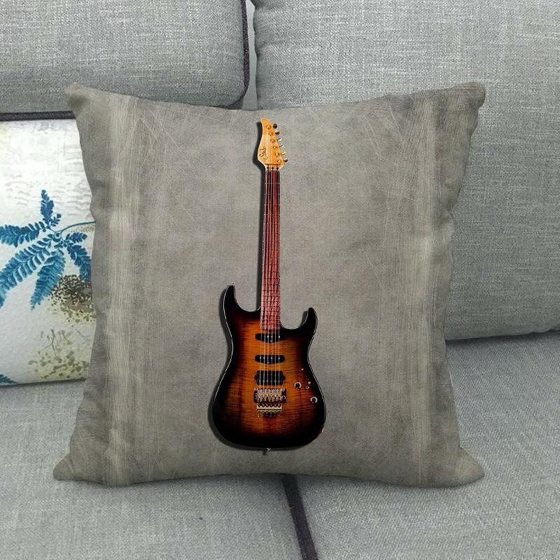 Guitar And Bass Instrument Series Pattern Digital Printing Short Plush Pillow Covers For Sofa Office Cushion Cover Home Goods