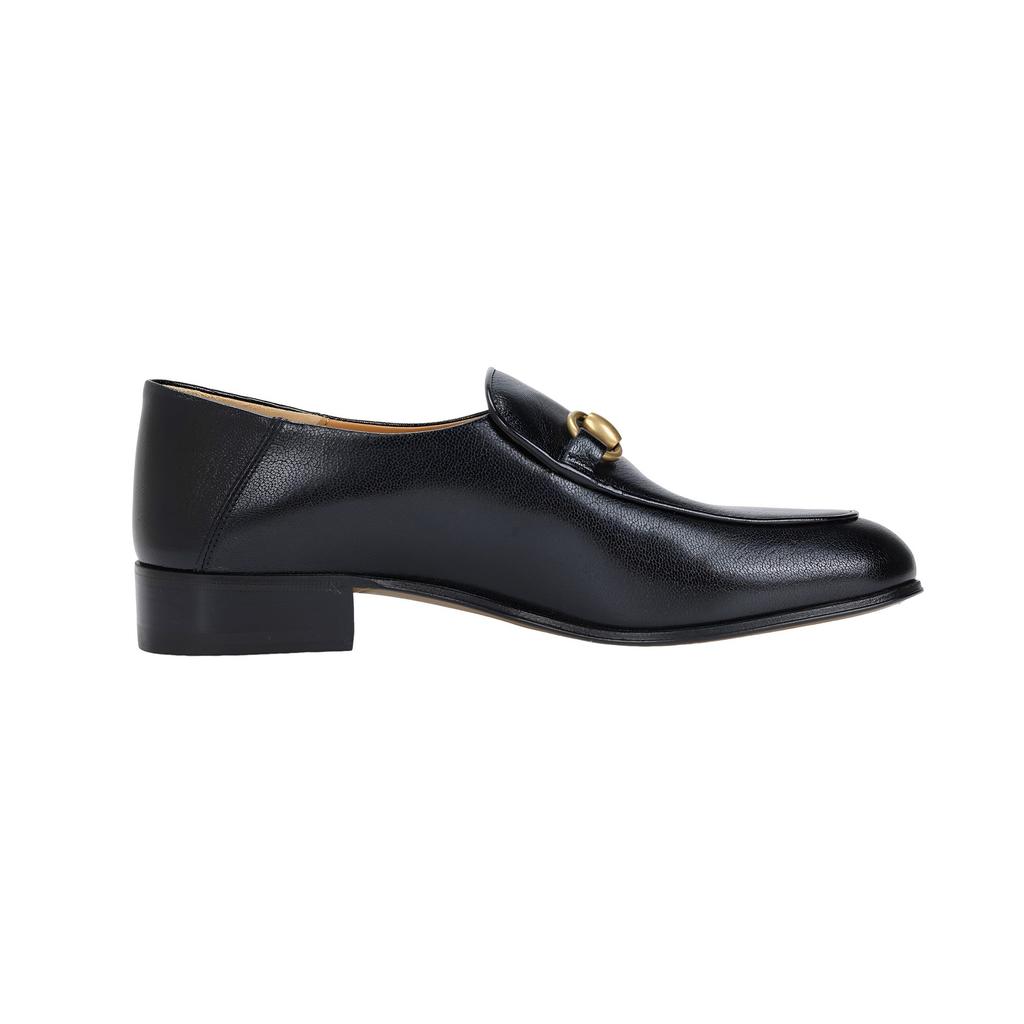 Gucci Horsebit Slip On Loafer Gold Tone Black Leather Women's 571050 0G0V0 1000