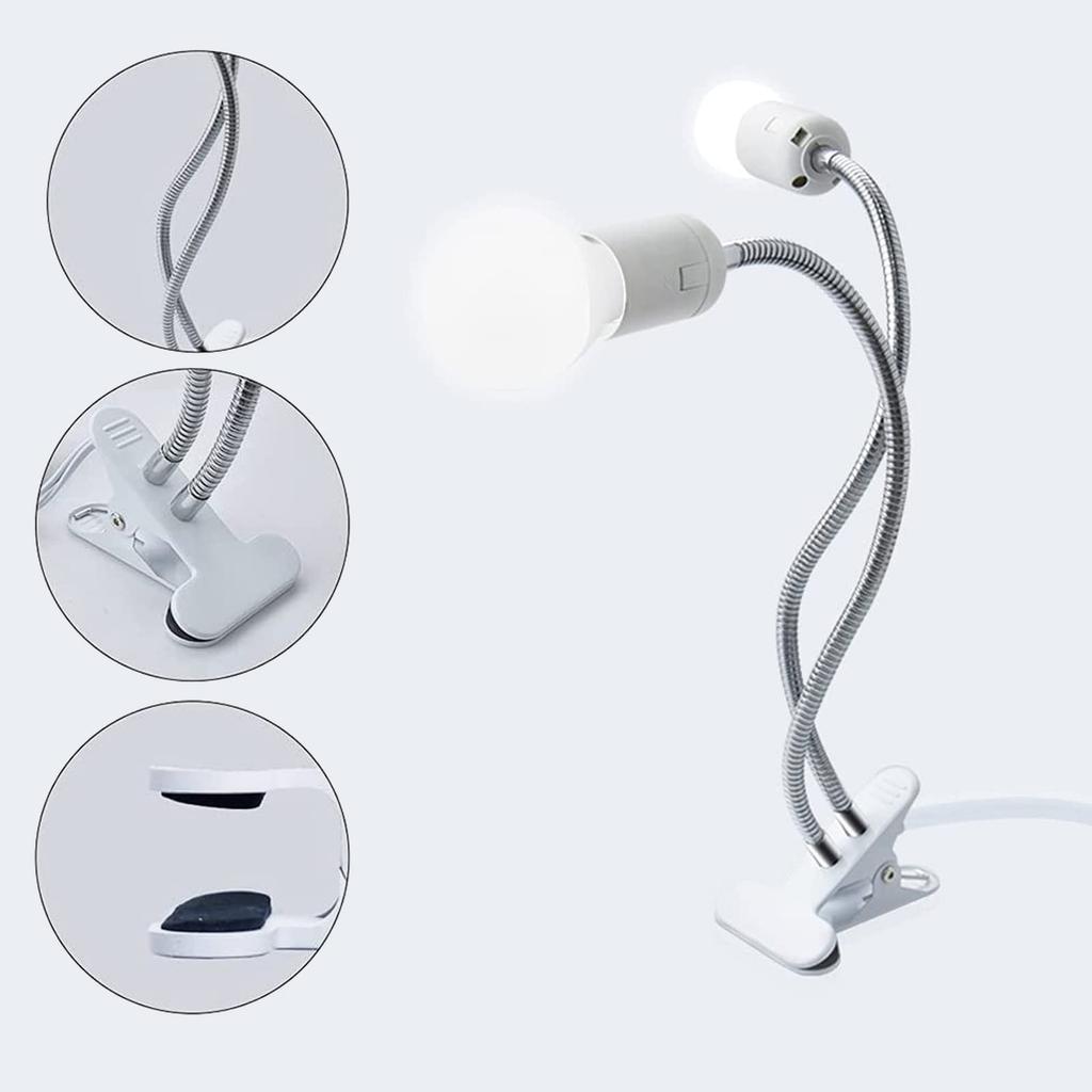 Clip-on E26 Dual-Bulb Socket with Switch, Desk Light, Tabletop Stand, LED Grow Light, Adjustable Angle, 360-Degree Rotation, Reptile, Turtle Light,